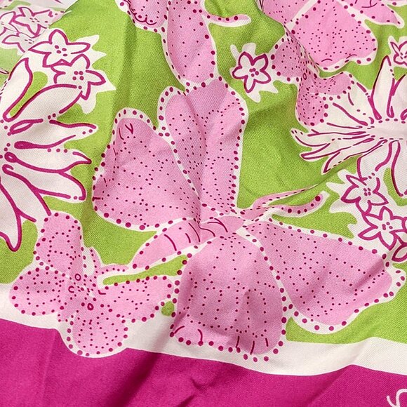 Lilly Pulitzer Pink & Green Floral Silk Scarf - Picture 7 of 11